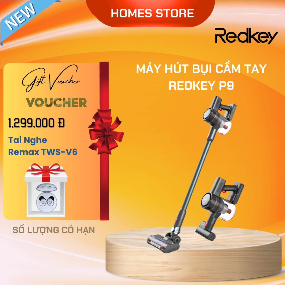 Máy Hút Bụi Không Dây Cầm Tay XIAOMI REDKEY P9 Công Nghệ Giảm Ồn 5 Cấp Thời Gian PIN 60 Phút Diện Tích Sử Dụng 150m2 Lực Hút 30.000 Pa Công Suất 350 W - Hàng Chính Hãng