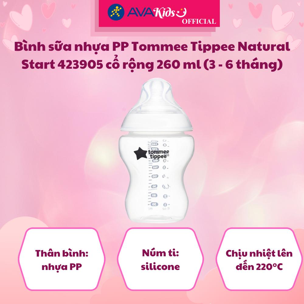 Bình sữa nhựa PP Tommee Tippee Natural Start 423905 cổ rộng 260 ml (3 - 6 tháng) - Hàng Chính Hãng