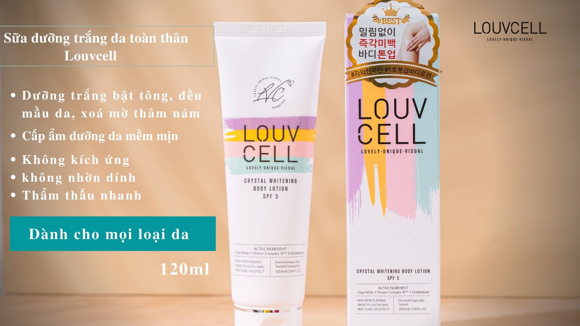 KEM DƯỠNG TRẮNG DA TOÀN THÂN LOUVCELL CRYSTAL WHITENING BODY LOTION 120ml