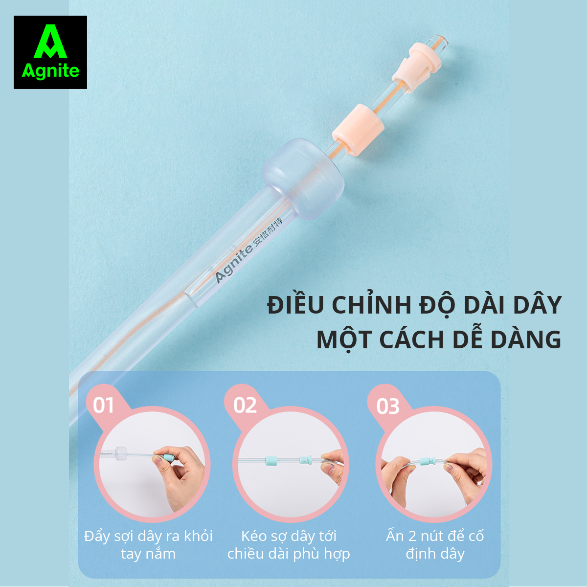 Dây nhảy tập thể dục Trong suốt Agnite chính hãng - Lõi nhựa PVC cao cấp - Dài 2.8m - Màu Hồng/Xanh dương/Xanh lá - F4122