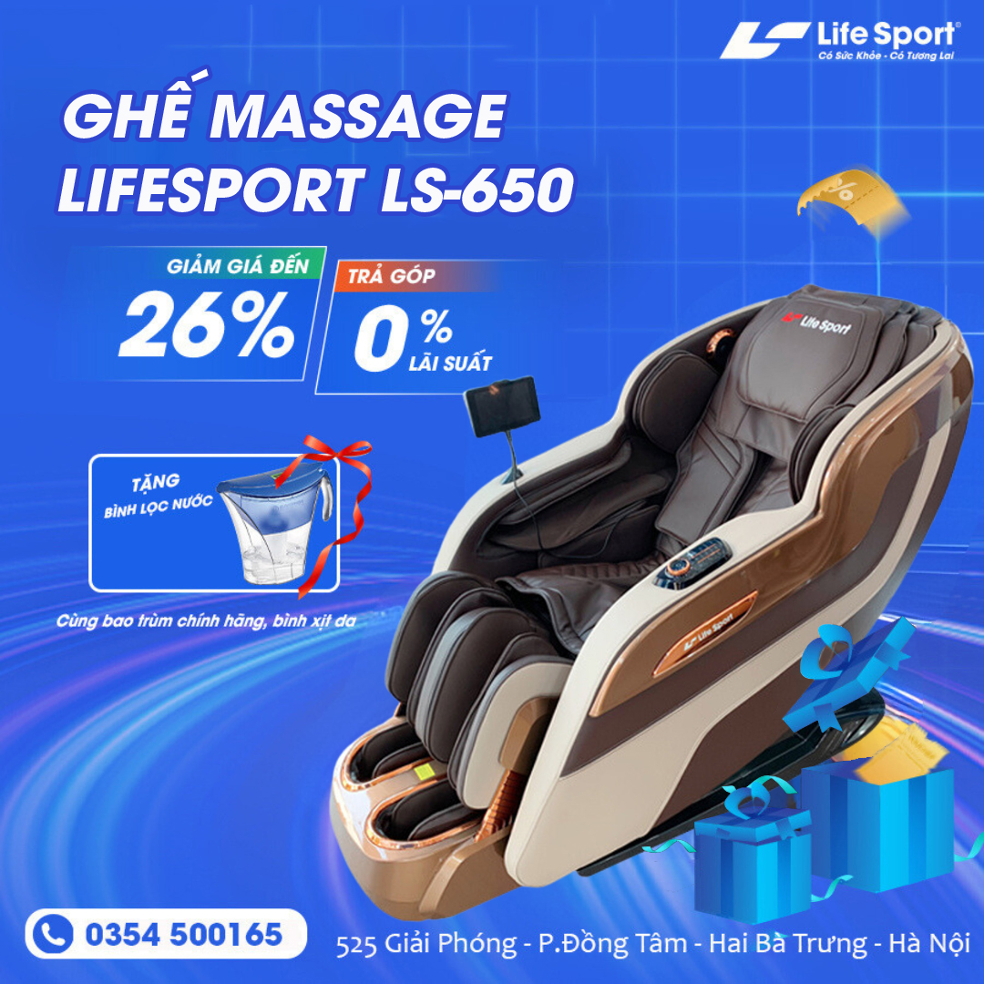 Ghế massage LifeSport LS-650 [FULL QUÀ TẶNG] công nghệ mát xa nhiệt hồng ngoại tiên tiến giúp thư giãn, giảm stress tại nhà 