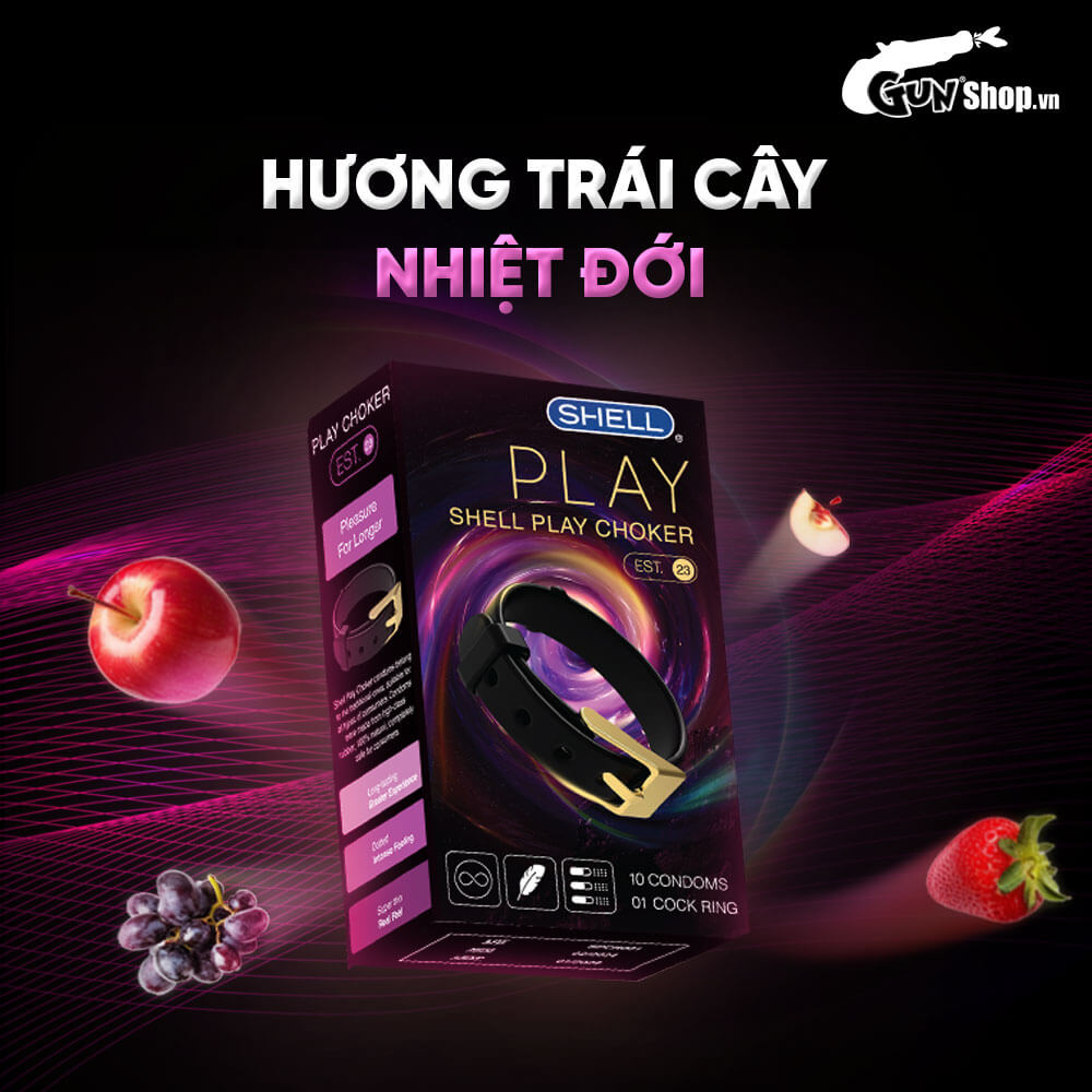 Bao cao su Shell Play Choker 6 tính năng - Hộp 10 cái  + 1 Play Box Choker