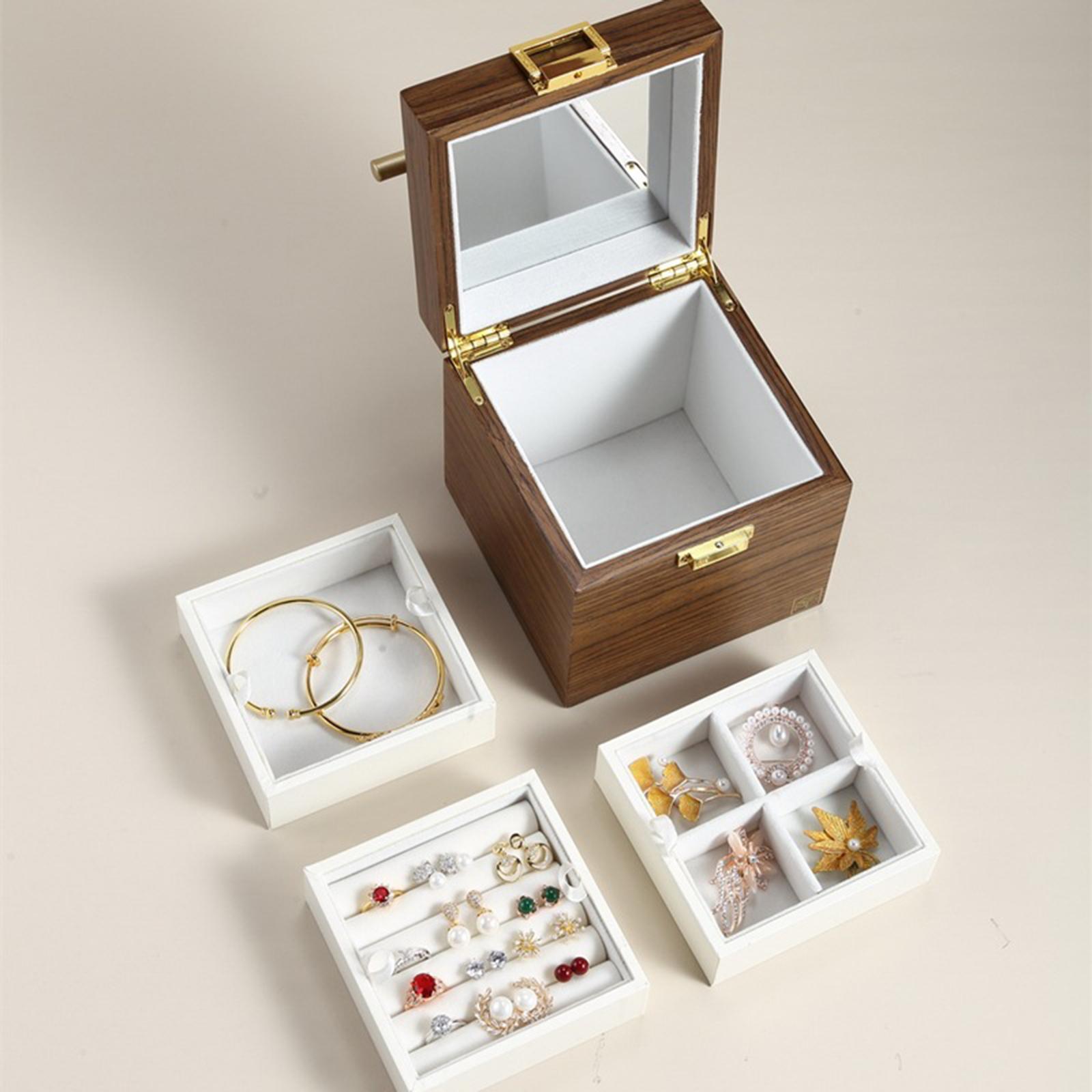 Wooden Jewelry Box Watches Rings Necklaces Case Holder Organizer for Women
