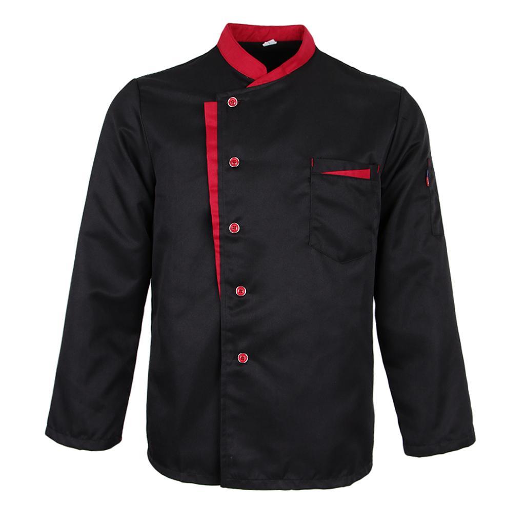 3X Long Sleeves Chef Jacket Coat Hotel Waiters Kitchen Uniform Tops Black L
