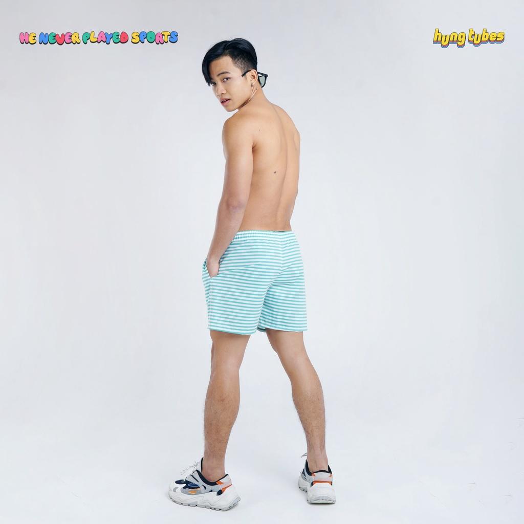 Ba lỗ đen không đường may chất cotton, Quần sọc đi biển Hungtubes