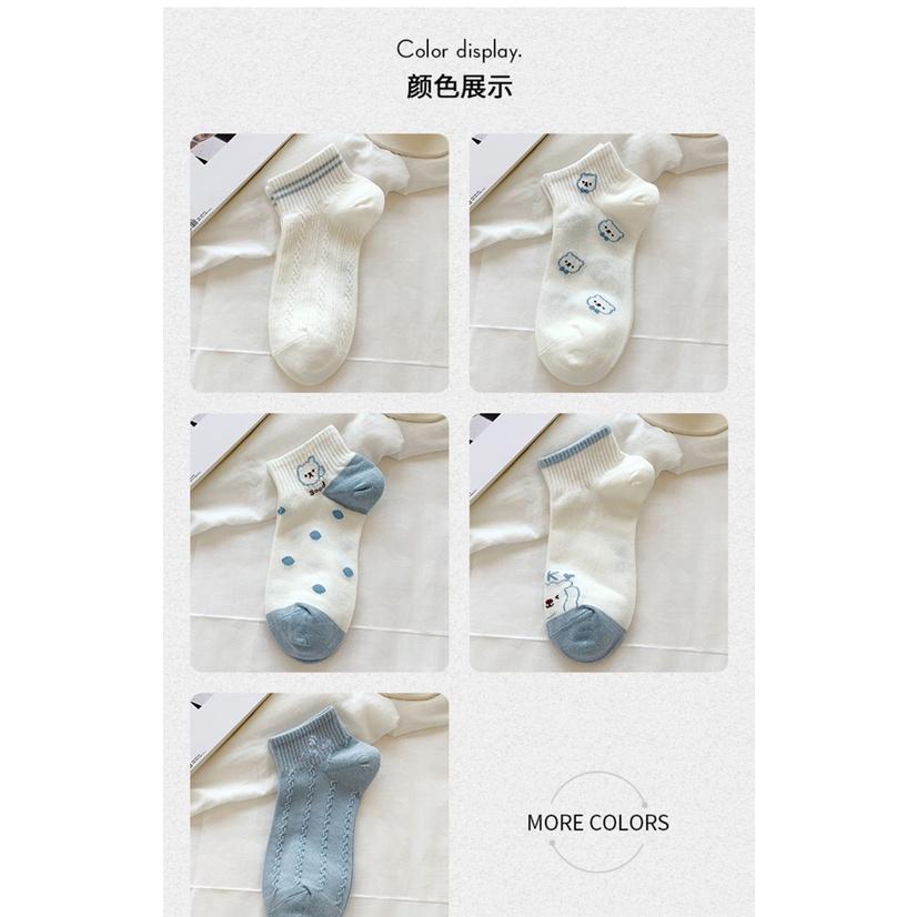 T12- Tất vớ nữ cổ ngắn dễ thương cotton hình gấu màu xanh mỏng thoáng Urbanize - Chọn ngẫu nhiên