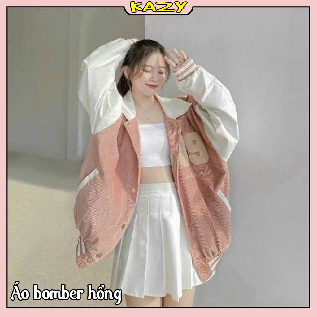 Áo khoác Bomber nữ cổ bể thêu 09 phối tay trắng KAZY STUDIOS A011