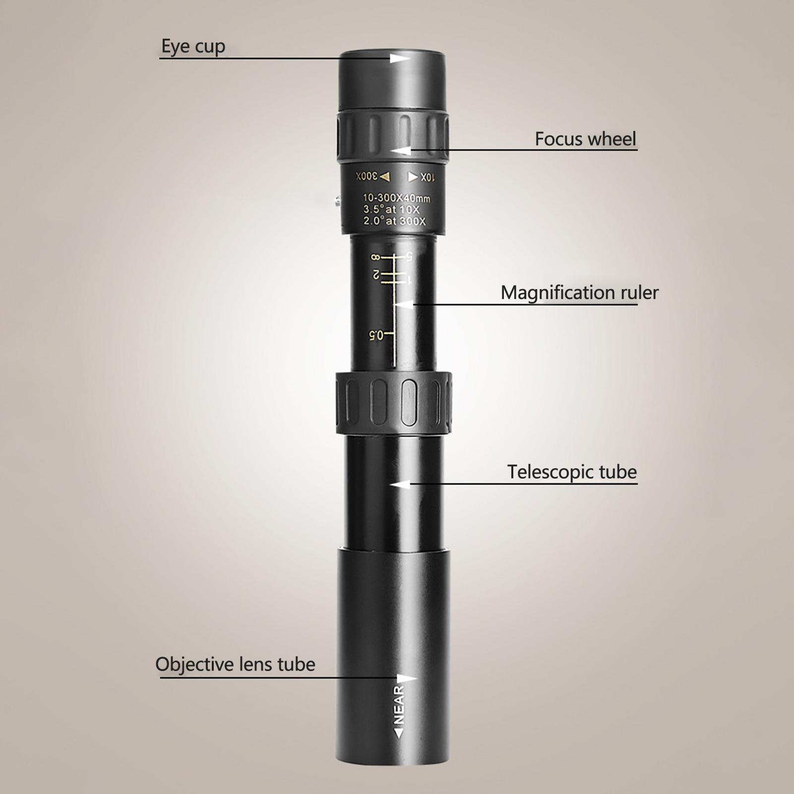 10-300X40mm Monocular Telescope with Smartphone Holder Tripod for Bird Watching Hunting Camping Hiking Travelling