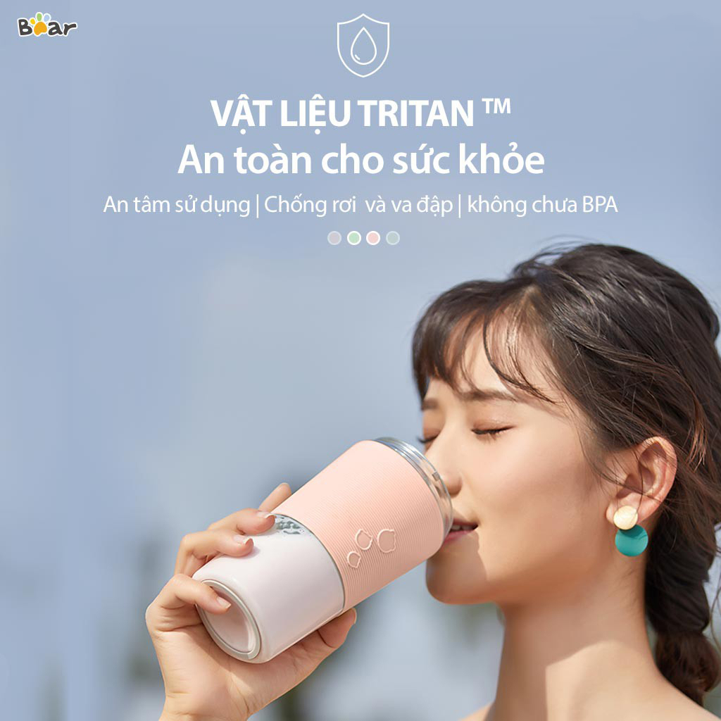 Máy xay sinh tố cầm tay Bear LLJ-B03C1, dung tích 300ml, lưỡi dao kép xay mạnh, dễ mang theo sử dụng - HÀNG CHÍNH HÃNG