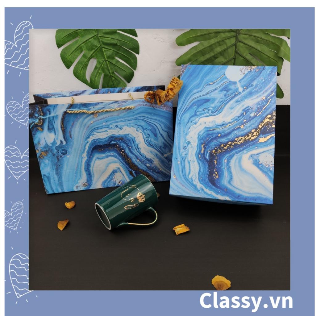 XÉ LẺ túi giấy Classy hoặc Hộp quà gấp kích thước 30,5x22x10cm quà tặng hoạ tiết màu xanh blue Q754