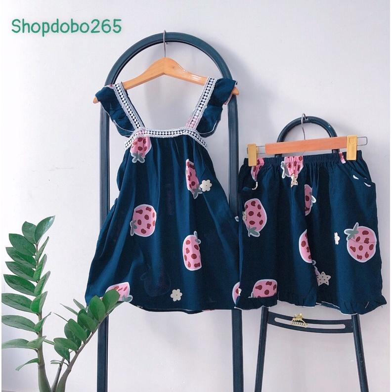 Bộ ngủ 2 dây,đò bộ nữ,bộ lanh đùi mặc nhà siêu mát BN 360 hoạ tiết dễ thương size 45-70kg.
