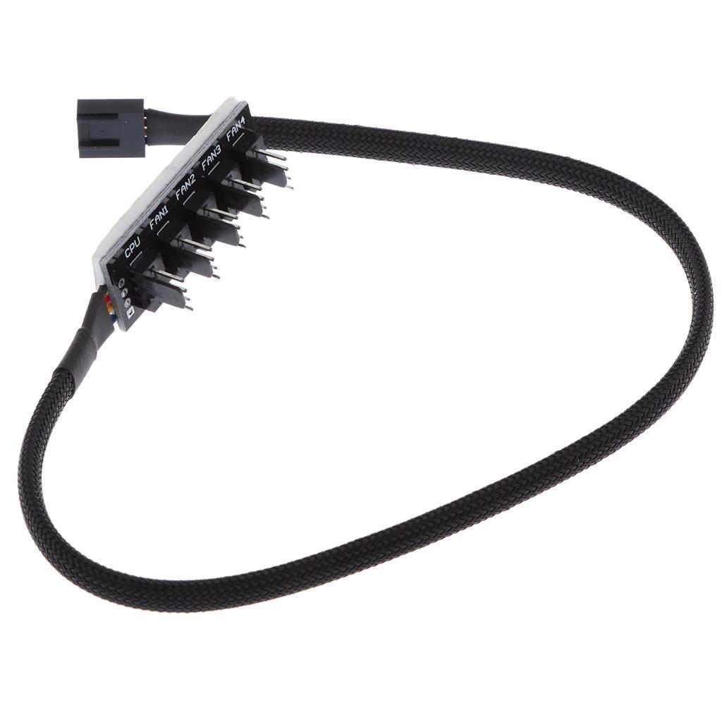 5 Way PWM Splitter Hub 4pin/3pin CPU Computer Fan Black Sleeved 12V