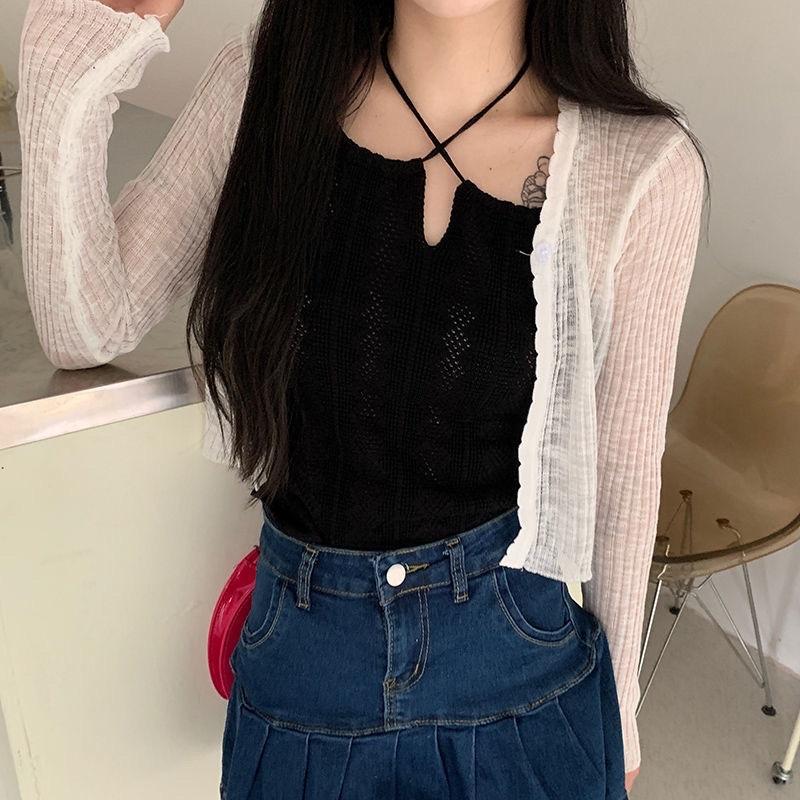 Áo 2 dây nữ cách điệu chất len dệt kim dáng croptop hàng QC mã mới 2022