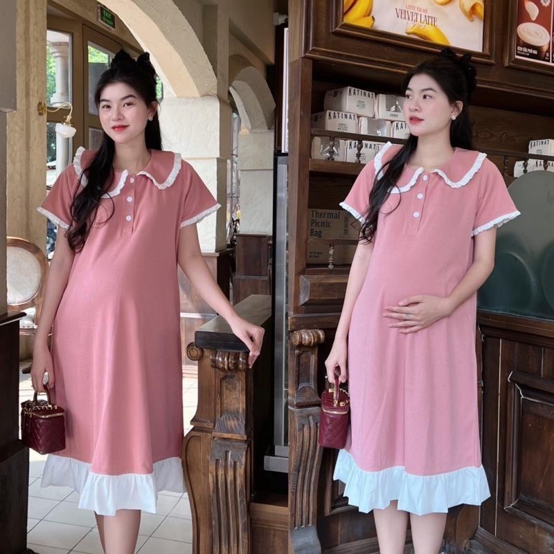 Đầm Bầu Polo Dáng Suông Cổ Sen Phối Viền Bèo Dễ Thương, Trẻ Trung Diện Mùa Hè - Đen