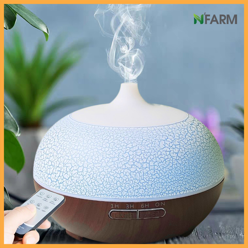 Combo máy khuếch tán, máy xông tinh dầu NFarm hình Bí Ngô + tinh dầu cam hương N'Farm / Phun sương sóng siêu âm/ Có remote điều khiển.