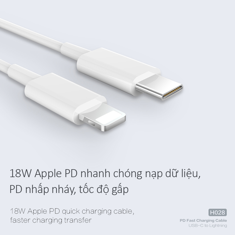 Dây sạc cổng Lightning thế hệ mới hỗ trợ sạc nhanh 18W đảo chiều USB-C dành cho các dòng iPhone cao cấp H028