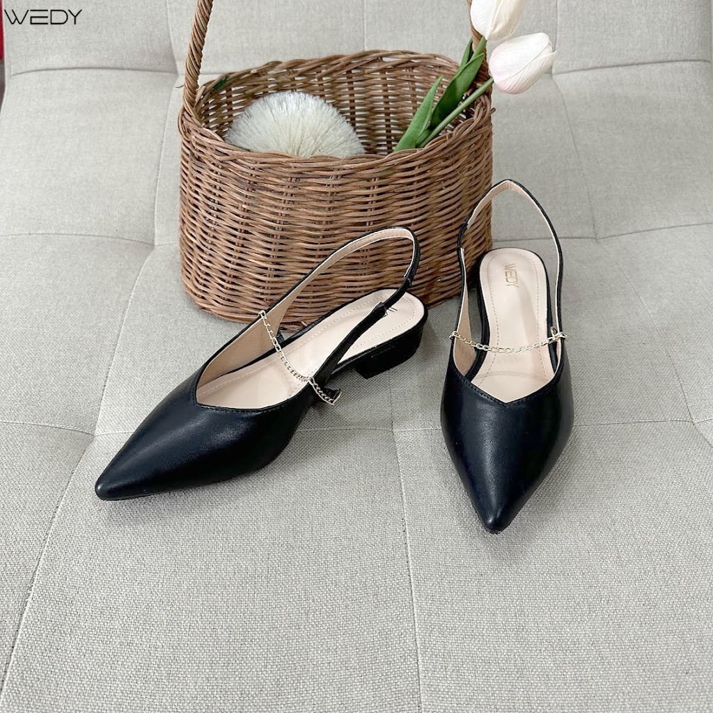 [HÌNH THẬT]Giày Cao Gót Dáng Slingback Mũi Nhọn Gót Vuông 3 Phân, Giày Bệt Hở Gót Tiểu Thư Sang Trọng WD2319