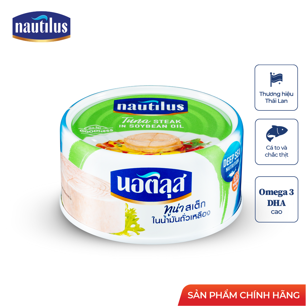 Combo 8 lon Cá Ngừ Nautilus xắt khúc ngâm dầu đậu nành (NK Thái Lan)