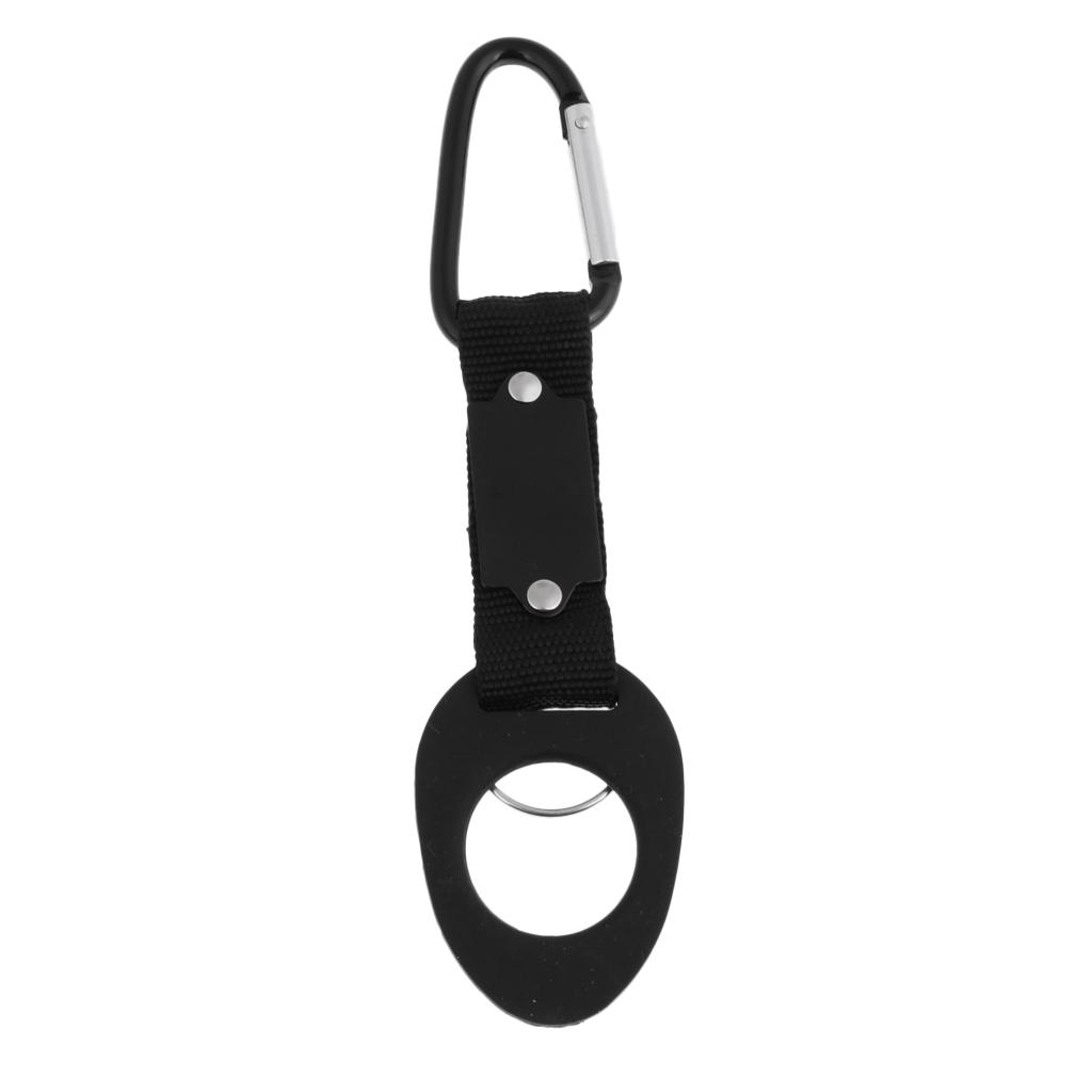 Water Bottle Holder Hanging Strap Webbing Buckle Clip Hooks Keychain Black