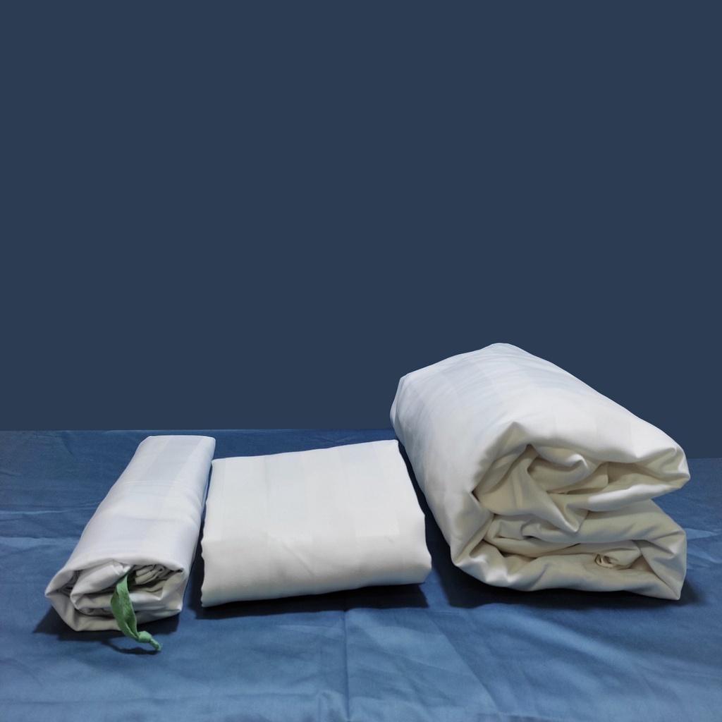 Bộ ga gối cotton  sọc 3F màu trắng size giường 180x200x25cm chuyên dùng khách sạn