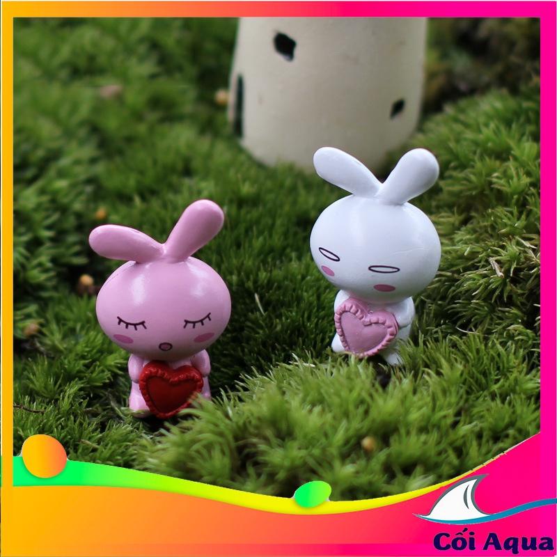 Tiểu cảnh mini ️ Thỏ trắng mini ôm trái tim trang trí tiểu cảnh, sen đá, sân vườn, terrarium