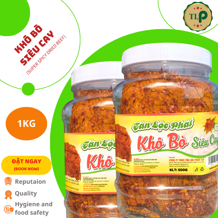 KHÔ BÒ MIẾNG SIÊU CAY TÂN LỘC PHÁT 1KG - COMBO 2 HŨ 500G