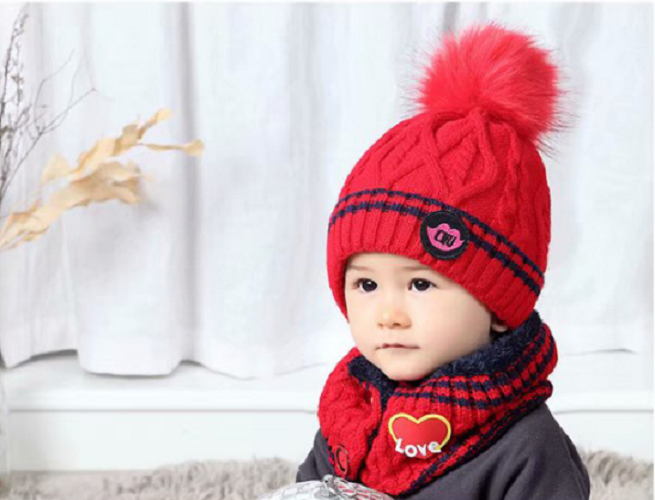 Bộ mũ len quả bông kèm khăn cao cấp trẻ em, sét nón len kèm khăn cho bé trai và bé gái