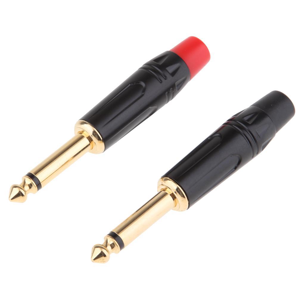 2x 6.5mm 1/4inch Mono Audio Male Solder Plug  Connector
