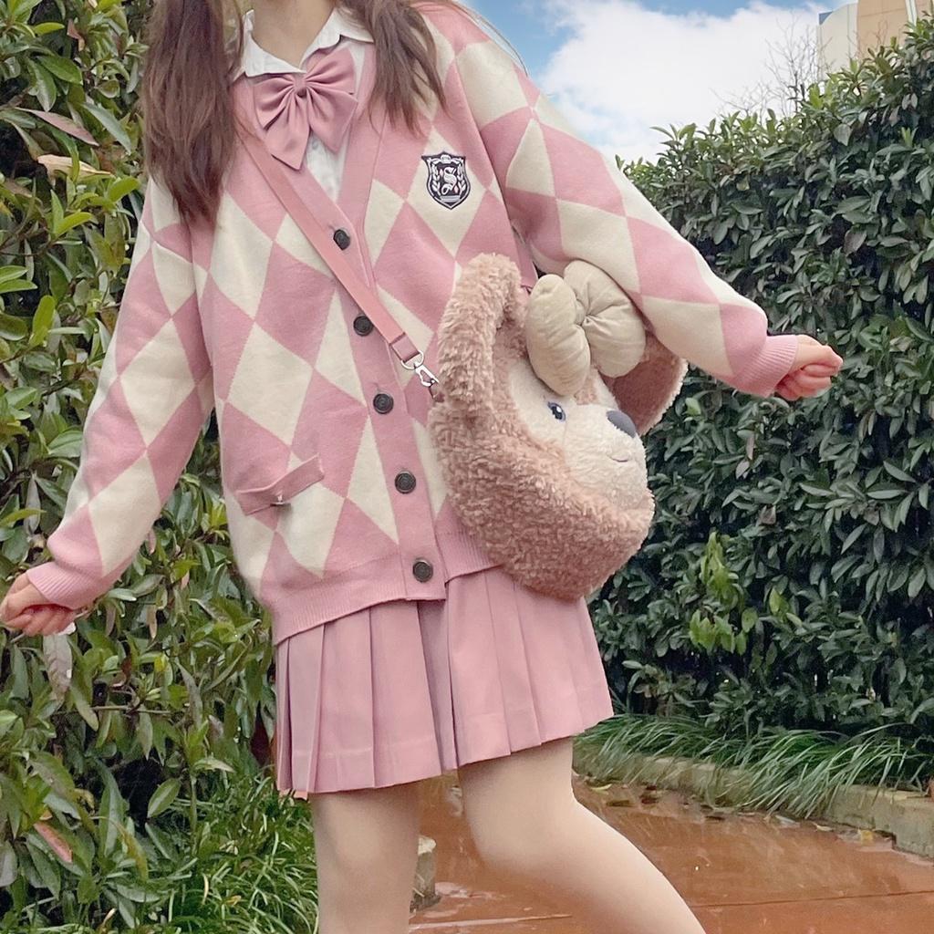 Áo khoác cardigan dệt kim họa tiết quả trám nữ sinh đại học Hadu shop