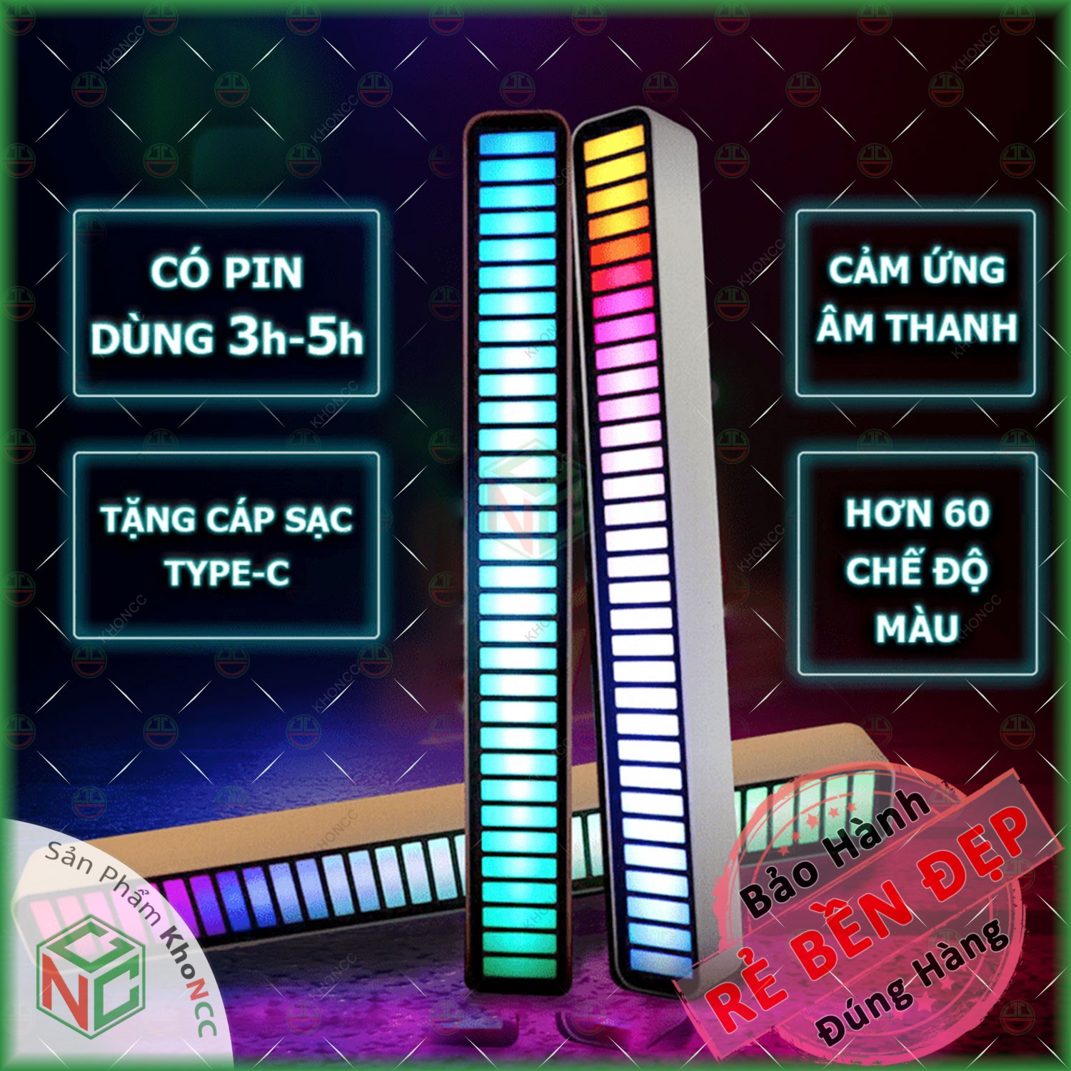 (Sang Chảnh) Thanh Đèn Led Đa Màu Sắc KhoNCC Hàng Chính Hãng - Chạy Ánh Sáng Theo Tiếng Nhạc - KLM-TDLNTN
