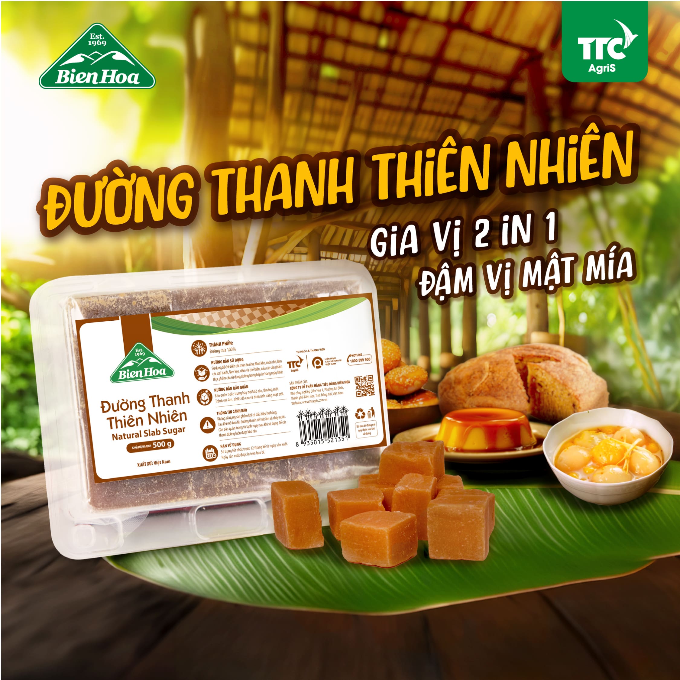 Combo 2 Hộp Đường thanh thiên nhiên Biên Hòa 500gr/Hộp