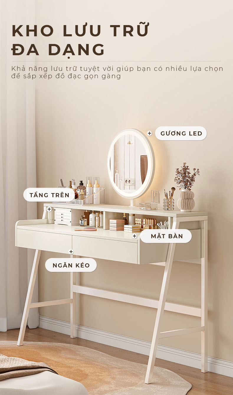 Bàn trang điểm kèm gương đèn LED thông minh thương hiệu IGA - GM175