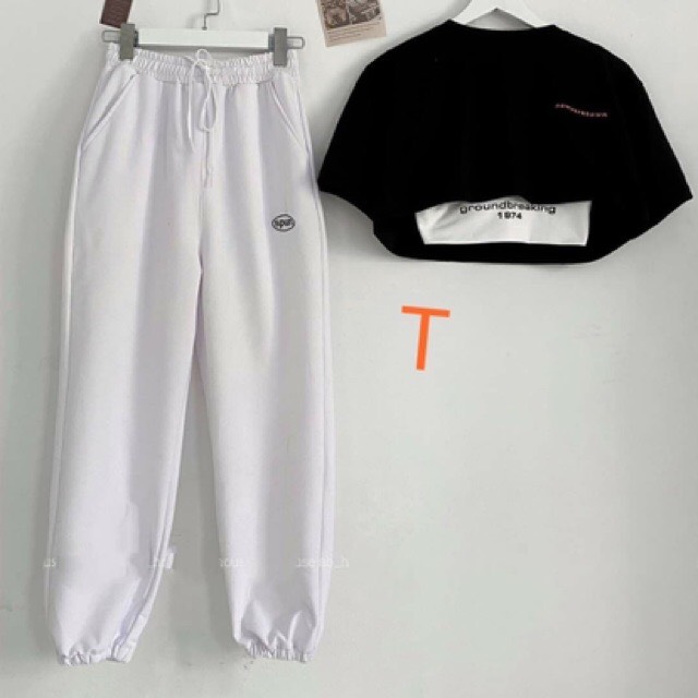 Quần jogger nữ ống rộng unisex 35_65kh bo gấu chất thun da cá hàng đẹp