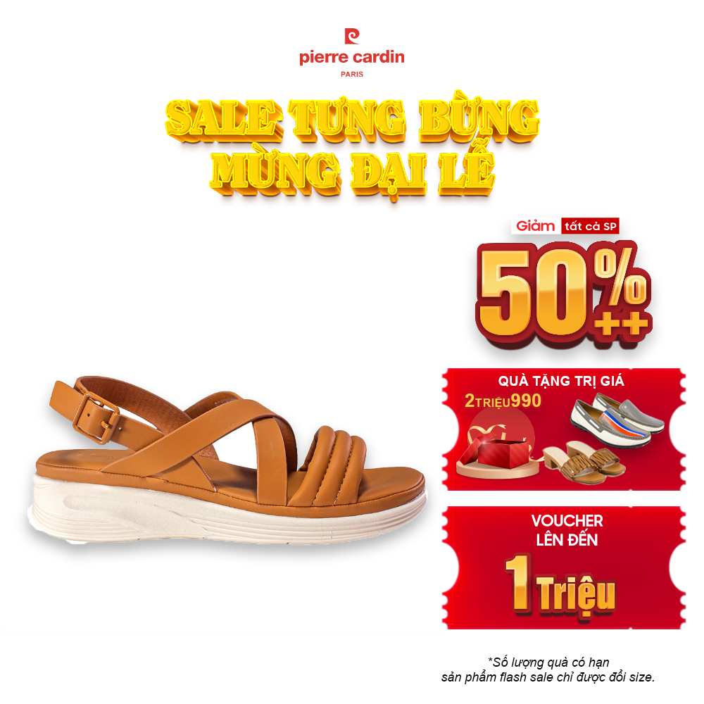 Sandal nữ đế bằng Pierre Cardin có quai hậu, chất liệu da cao cấp - PCWFWS  225