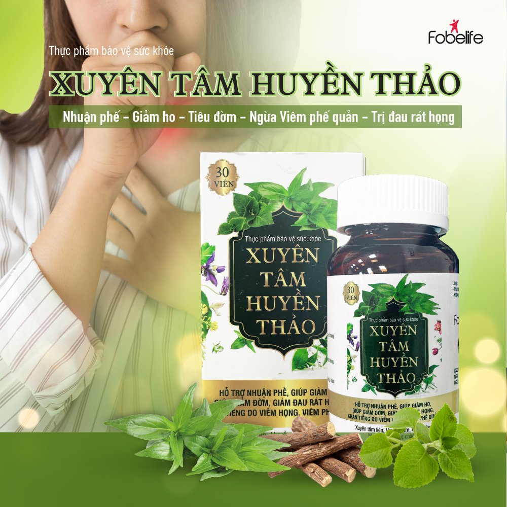 Viên Uống Xuyên Tâm Liên Bổ Phổi Giảm Ho Đờm Ho Khan Đau Rát Họng Xuyên Tâm Huyền Thảo ( Hộp 30 viên )