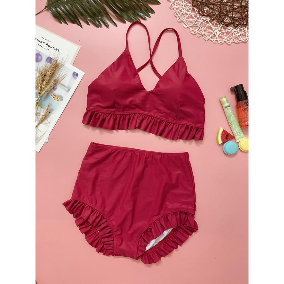 freeship Bikini hai mảnh đỏ nữ tính mặc đi biển
