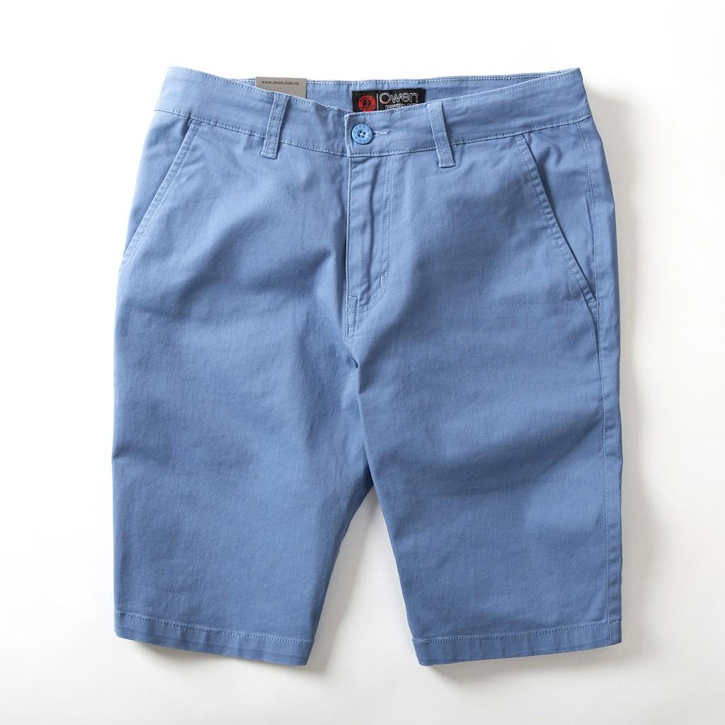 Quần short nam kaki OWEN màu xanh blue, chất vải cotton cao cấp, co giãn, trẻ trung, dáng slimfit năng động