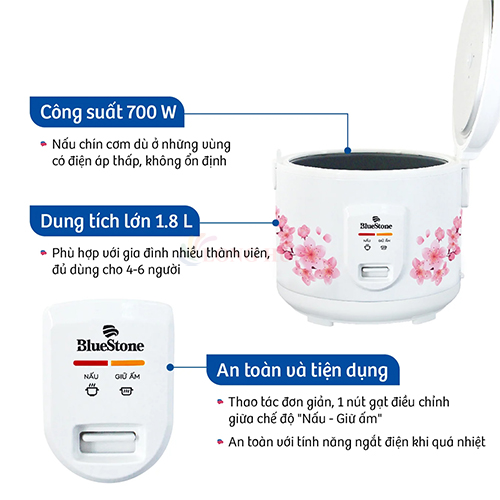 Nồi cơm điện nắp gài Bluestone 1.8 lít RCB-5525 - Hàng chính hãng