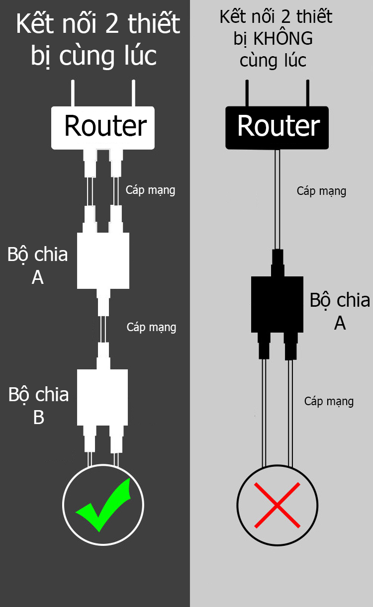 Bộ chia mạng Ethernet/ Lan từ 1 ra 2 không cần nguồn