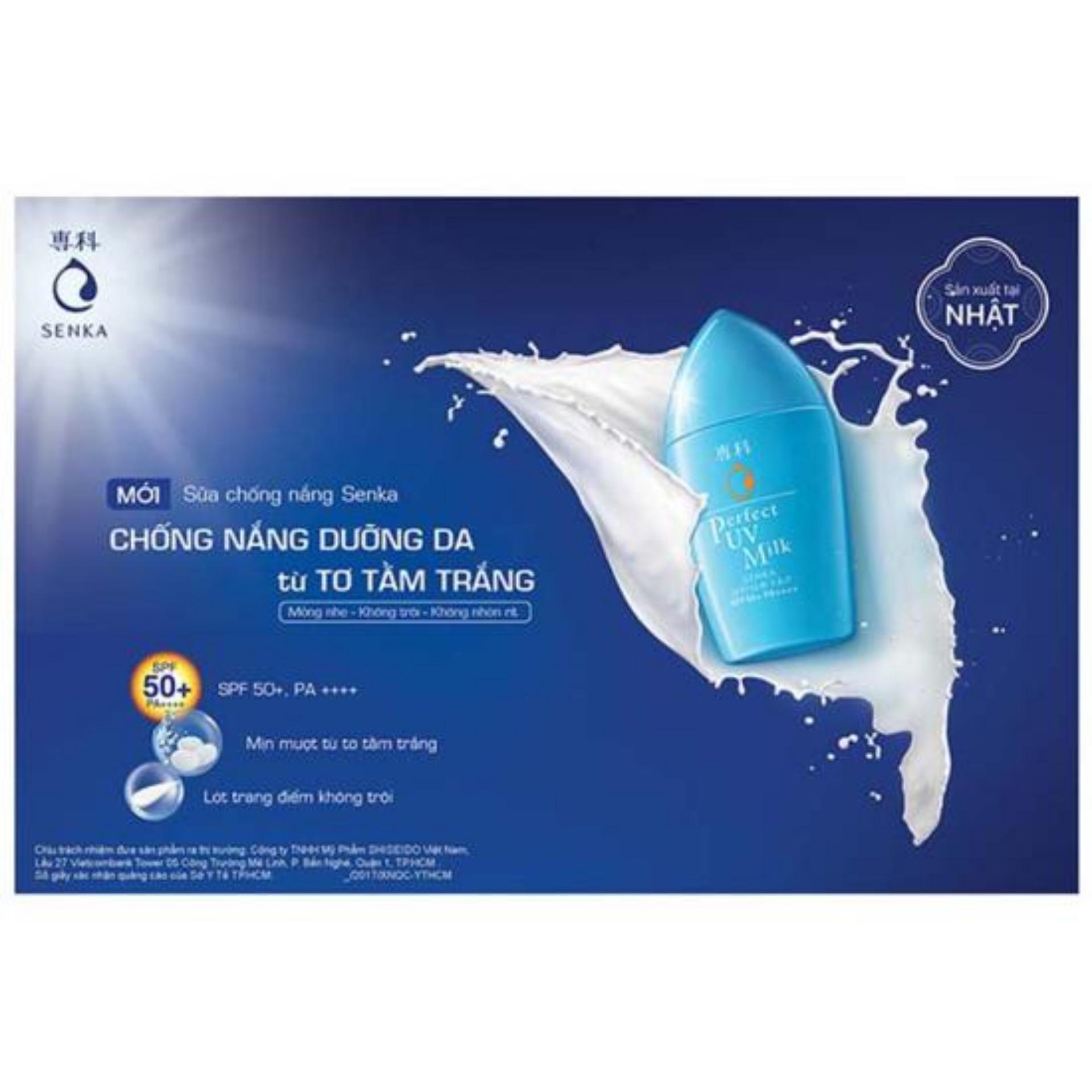 Kem Chống Nắng Dạng Sữa Senka Perfect UV Milk tặng mặt nạ giấy nén Miniso