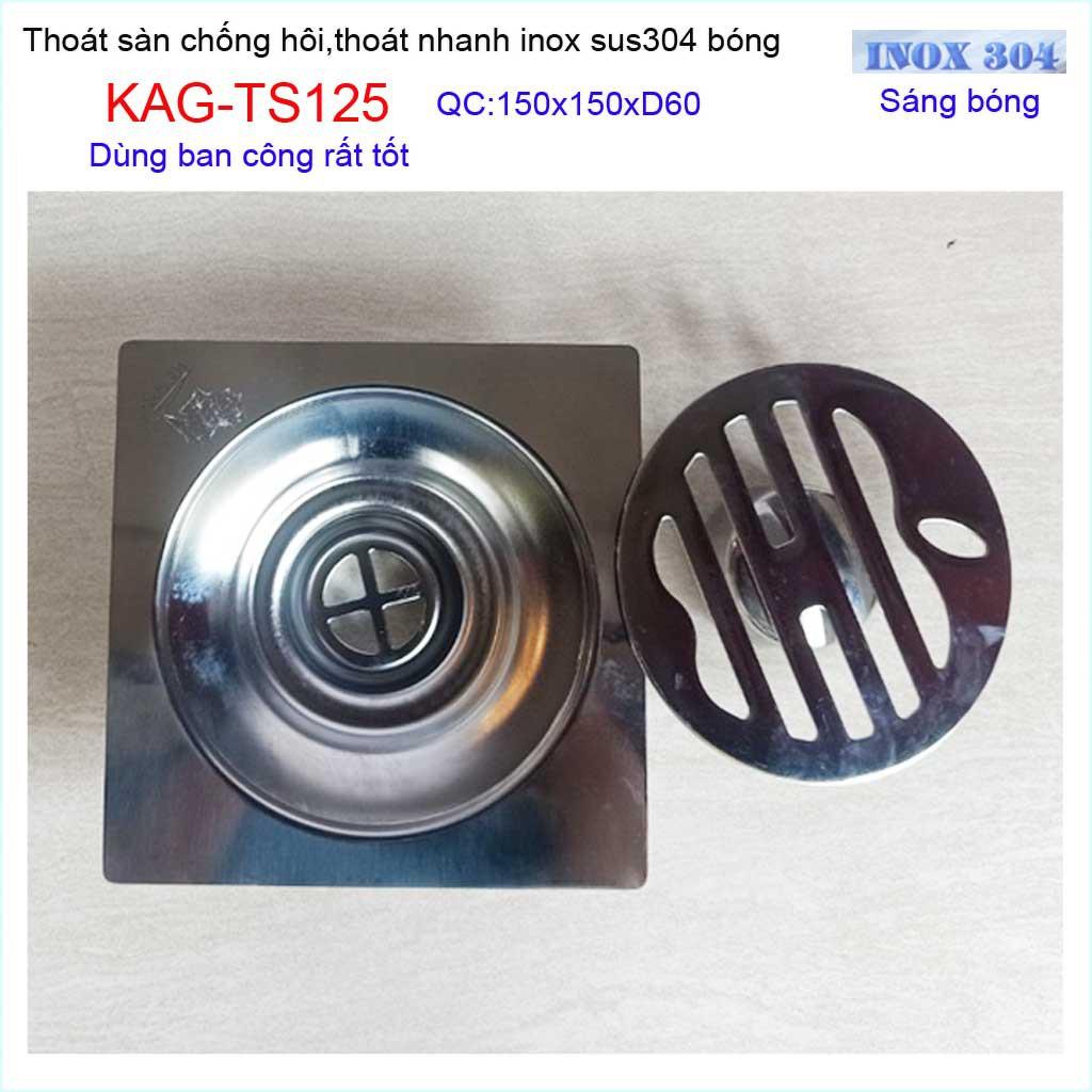 Thoát sàn quả Táo KAG-TS125 , phễu thoát sàn vuông 15x15cm D60, phễu thu nước SUS304 thoát nhanh chống hôi tốt