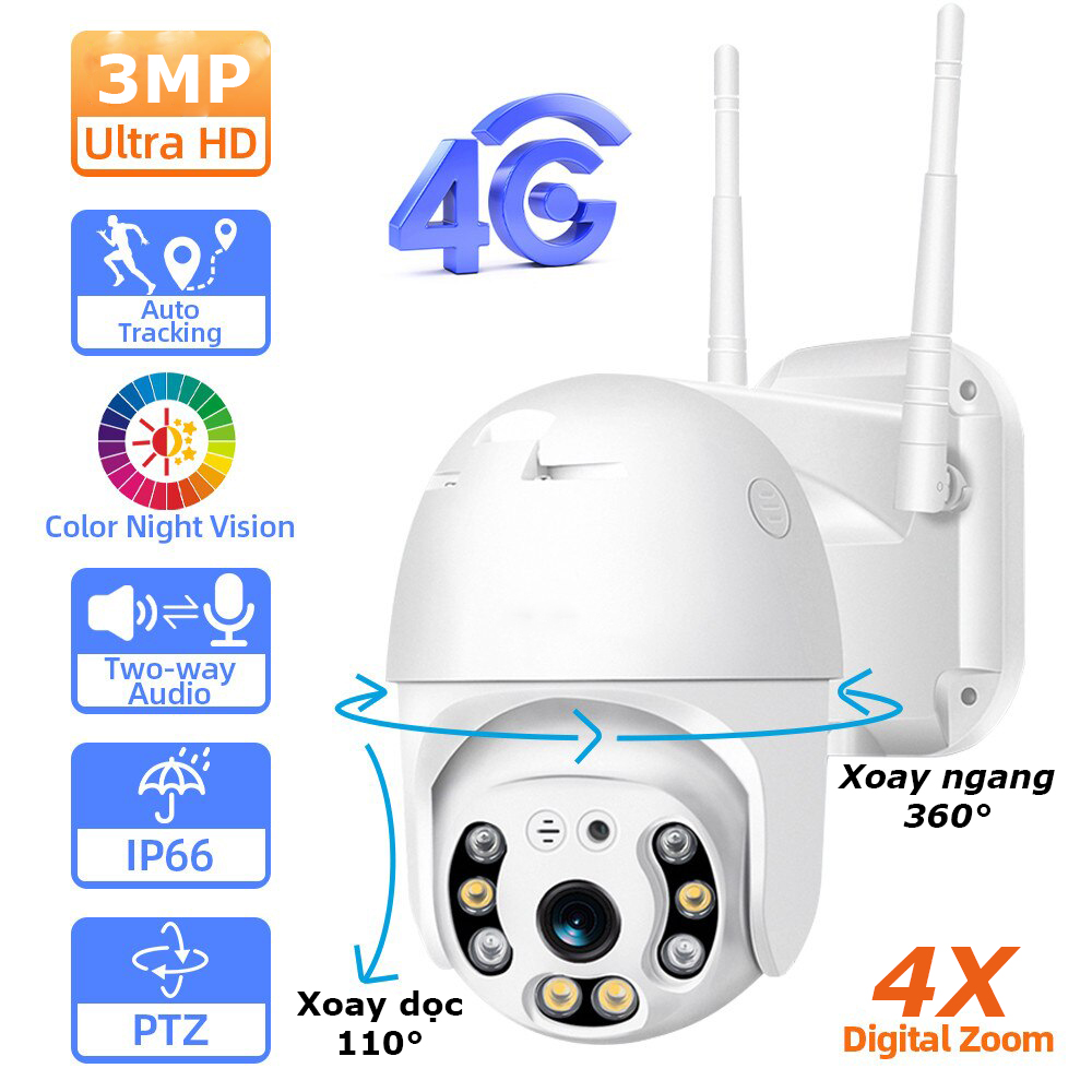 Camera ngoài trời wifi 2 râu xoay 360 độ điều khiển từ xa, có màu ngày đêm - CCTV hồng ngoại giám sát - Kết nối điện thoại - chống nước, chống bụi bẩn