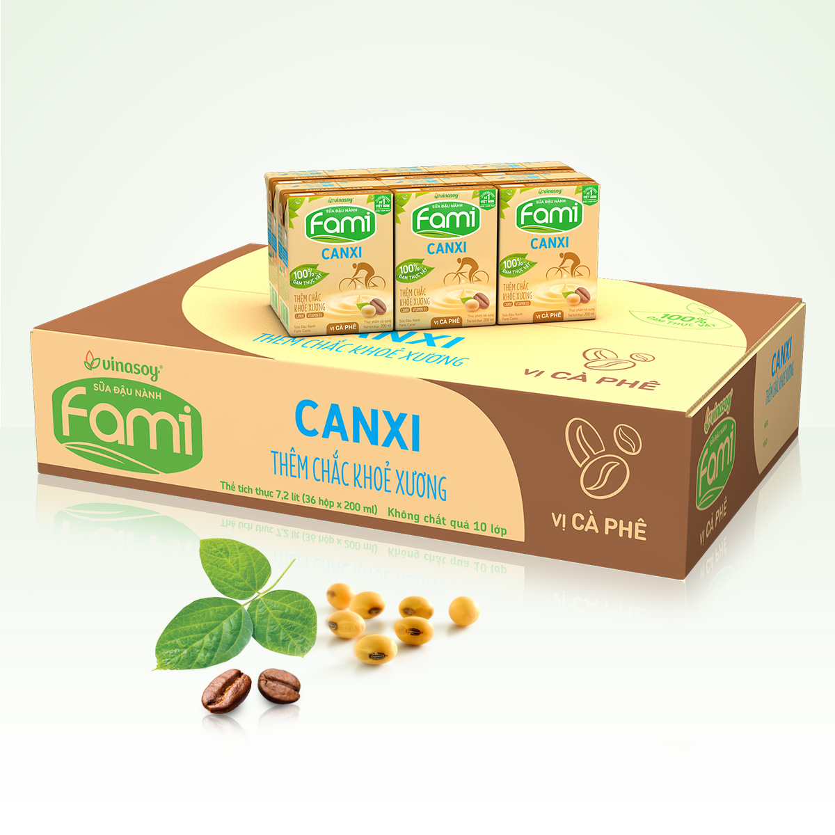 Thùng Sữa đậu nành Fami Canxi vị Cà Phê (200ml x 36 Hộp)