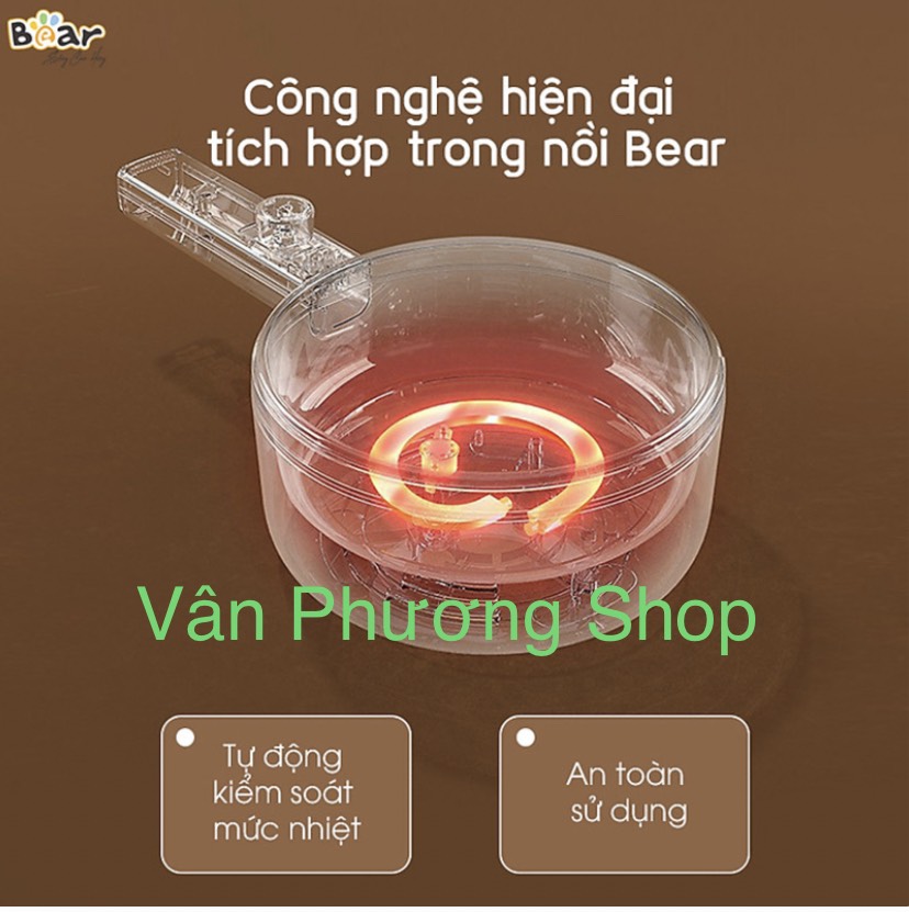 Nồi Điện Đa Năng Hầm Cháo, Nấu Mỳ, Nồi Lẩu  , Chiên Rán, Quánh Nấu Cháo 1.6L Bear DRG-P16M2 - Hàng Chính Hãng