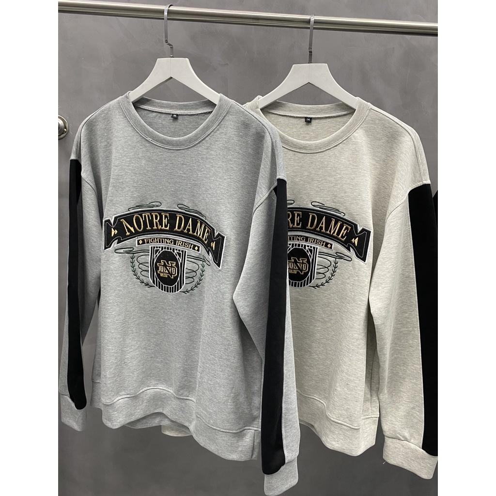 Áo Sweater thêu DAME Unisex form rộng chất nỉ bông cao cấp mềm mịn hai màu xám trắng phong cách Retro - gin store