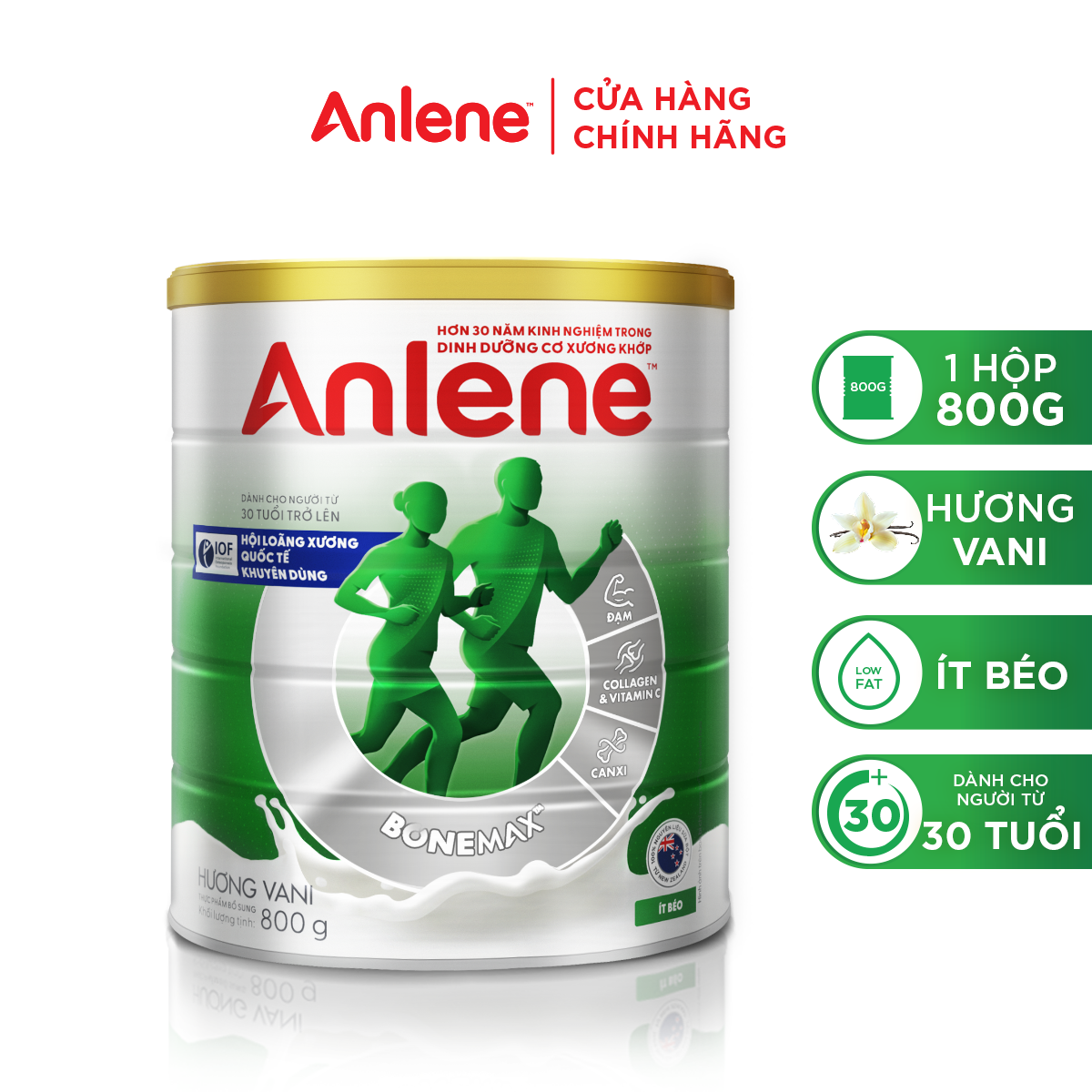 Bao bì mới - Sữa Bột Anlene Hương Vanilla (Hộp Thiếc 800g)