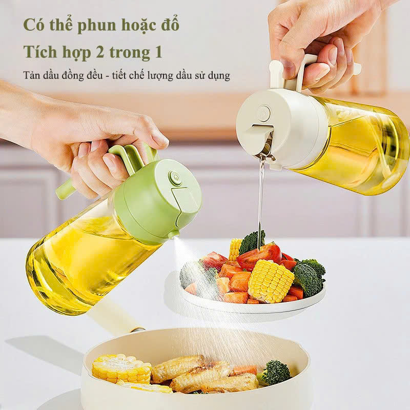 Bình Đựng Dầu Với Nắp Mở Tự Động Bình xịt dầu ăn 600ml siêu tiện ích 2in1 (có thể rót và xịt). hàng chính hãng - Giao Màu Ngẫu Nhiên - HŨ LỌ ĐỰNG GIA VỊ