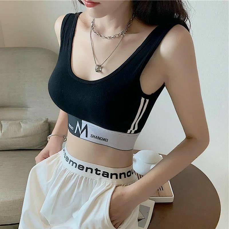 Áo bra M31, Bra thể thao phối sọc dáng croptop chất thun dệt thấm hút mồ hôi