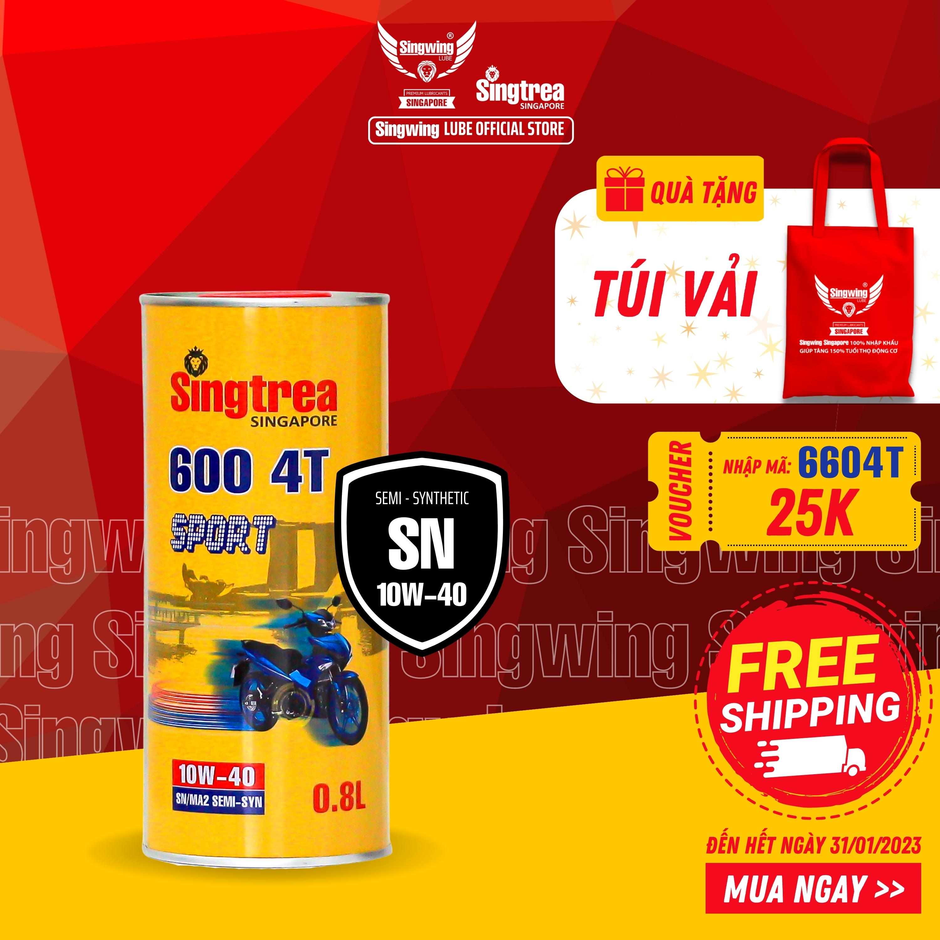 Dầu nhớt xe máy Singtrea 600 SPORT 4T 10W-40 SN/MA2 0.8L dành cho xe số