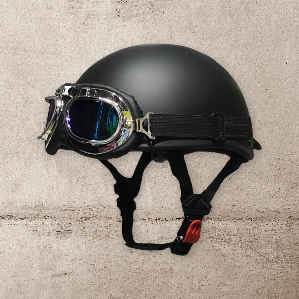Nón bảo hiểm nửa đầu màu đen chuyên phượt HT HELMET HP01, mũ bảo hiểm kèm kính phi công, UV thời trang, cá tính - Hàng chính hãng